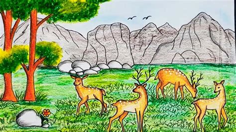 how to draw a forest with animals|How to Draw a Forest .